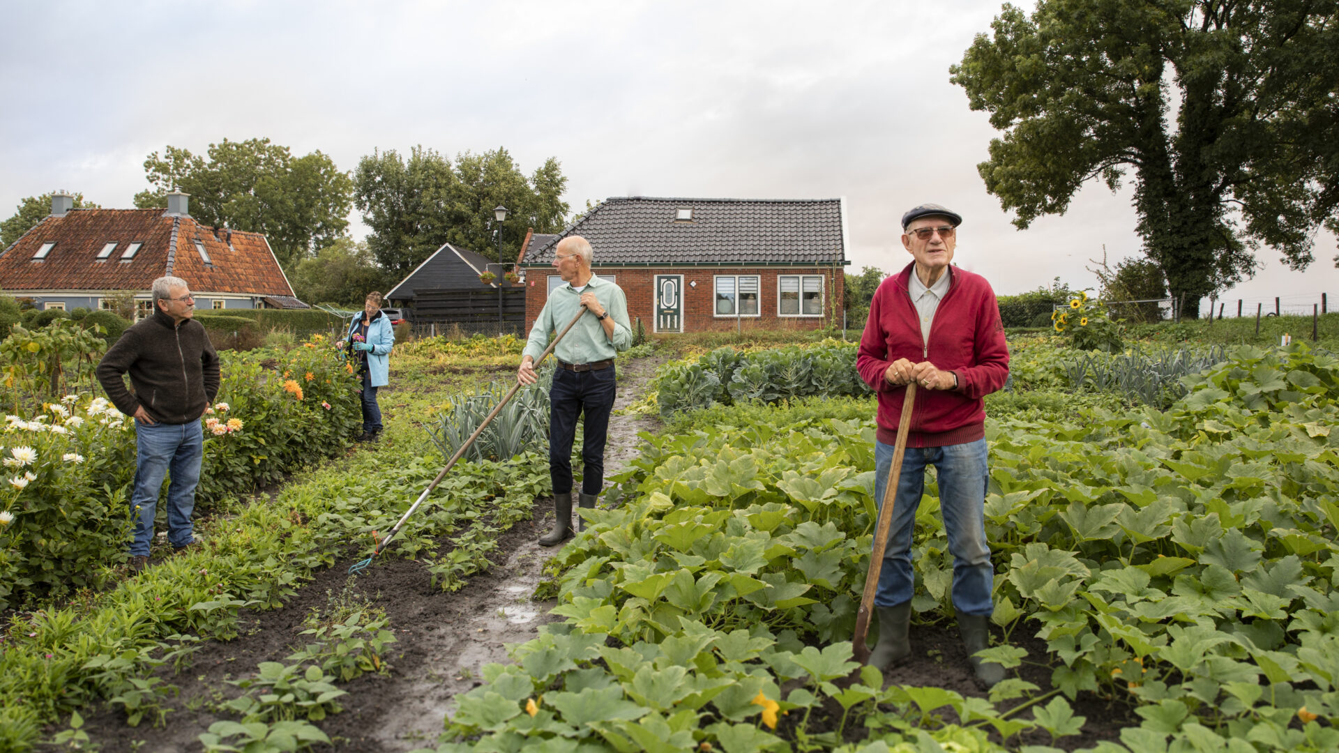 Decoratieve foto van ouderen in hun eigen groentetuin als andere woonvorm voor ouderen